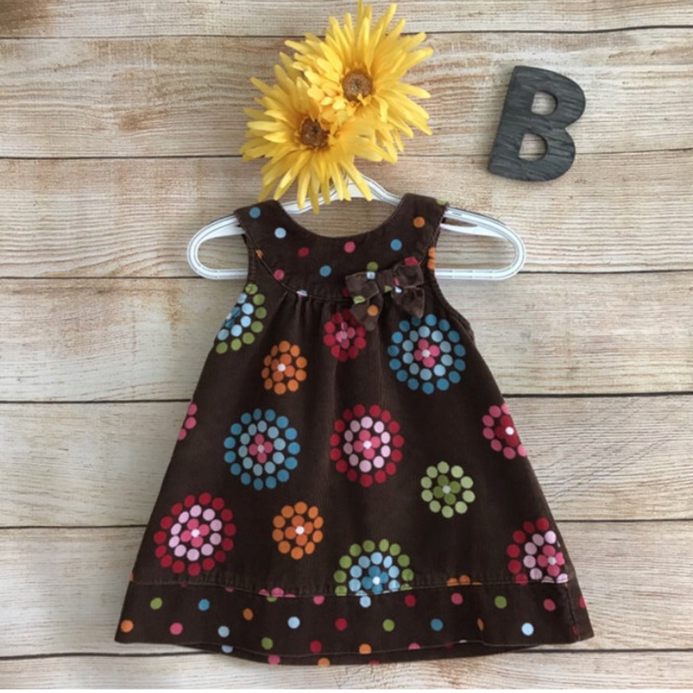 Gymboree Brown Corduroy Floral Print Jumper EUC